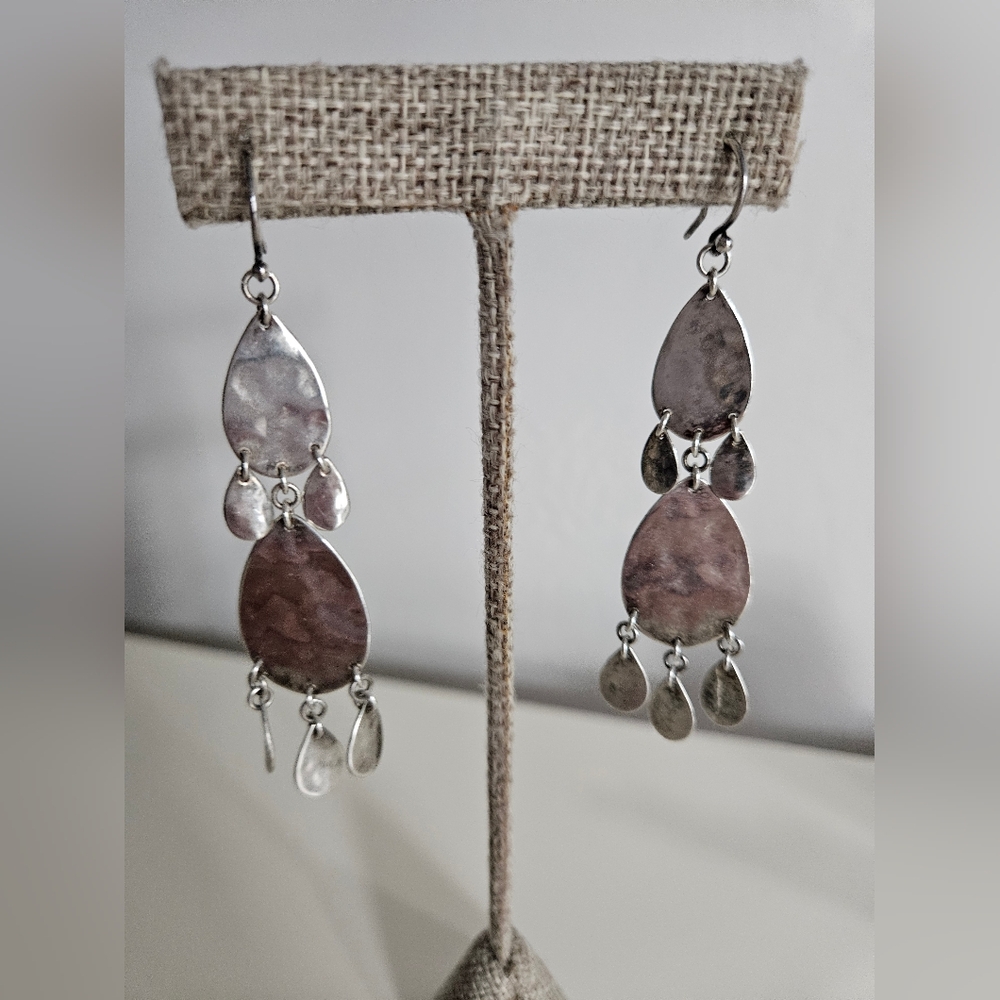 Artisan Silver-Tone Layered Cascading Teardrop Statement Earrings | SZ 2.5"